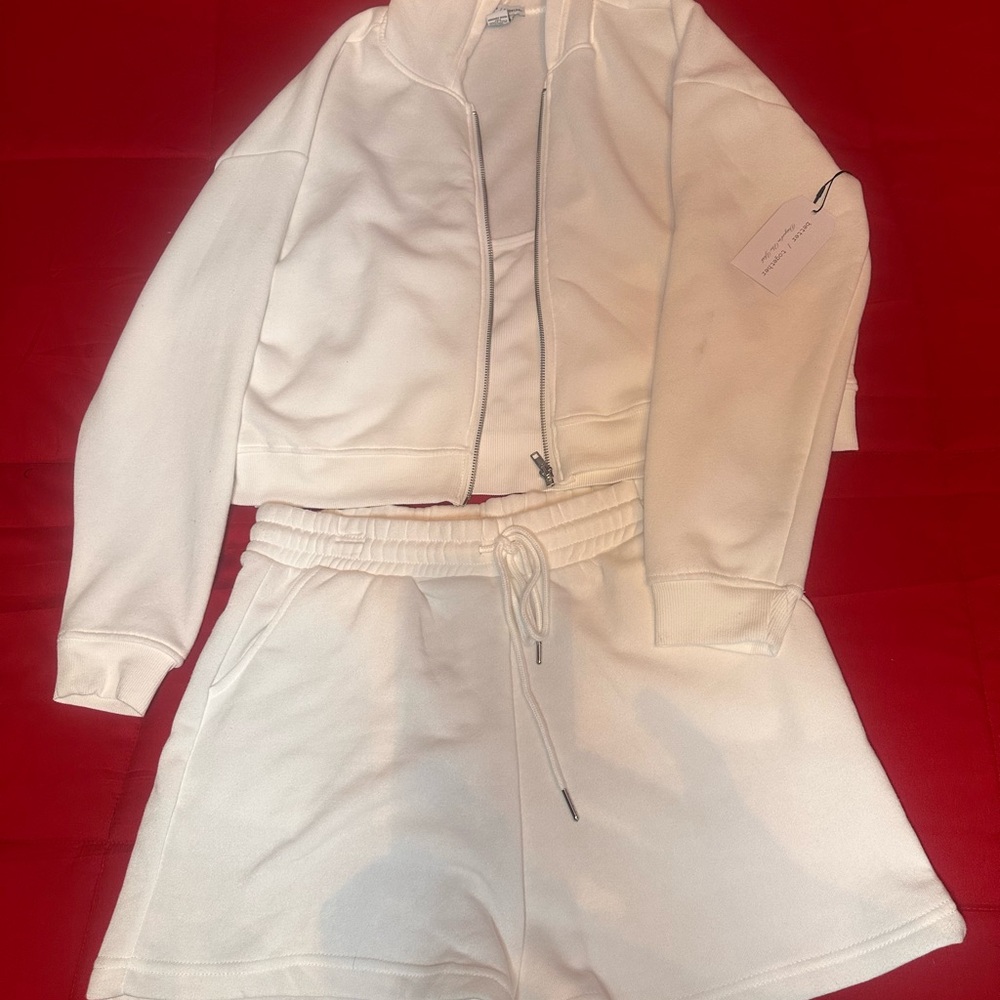 White Zip-Up Hoodie and Shorts Set